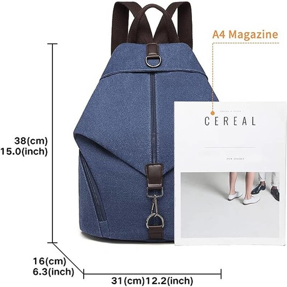 JOSEKO NEW Blue Denim Color Canvas Bag PERFECT SIZE Daypack - Picture 5 of 5